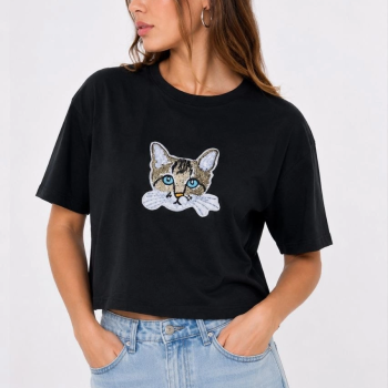Kadın Kedi Baskılı Oversize Crop Tişört Salaş Basic Yarım Kol T-shirt - Siyah Kadın Kedi Baskılı Oversize Crop Tişört Salaş Basic Yarım Kol T-shirt - Siyah