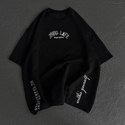 Kadın Kısa Kol Tişört Bisiklet Yaka Filistin Poşülü Baskılı T-Shirt - Siyah
