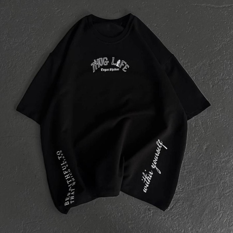 Kadın Kısa Kol Tişört Bisiklet Yaka Filistin Poşülü Baskılı T-Shirt - Siyah