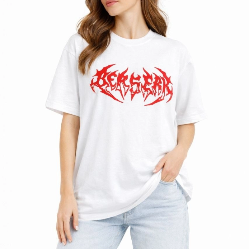 Kadın Kısa Kol Yazlık Tişört Bisiklet Yaka Baskılı Oversize T-Shirt - Beyaz