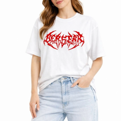 Kadın Kısa Kol Yazlık Tişört Bisiklet Yaka Baskılı Oversize T-Shirt - Beyaz