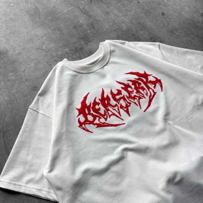 Kadın Kısa Kol Yazlık Tişört Bisiklet Yaka Baskılı Oversize T-Shirt - Beyaz