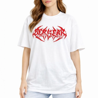 Kadın Kısa Kol Yazlık Tişört Bisiklet Yaka Baskılı Oversize T-Shirt - Beyaz