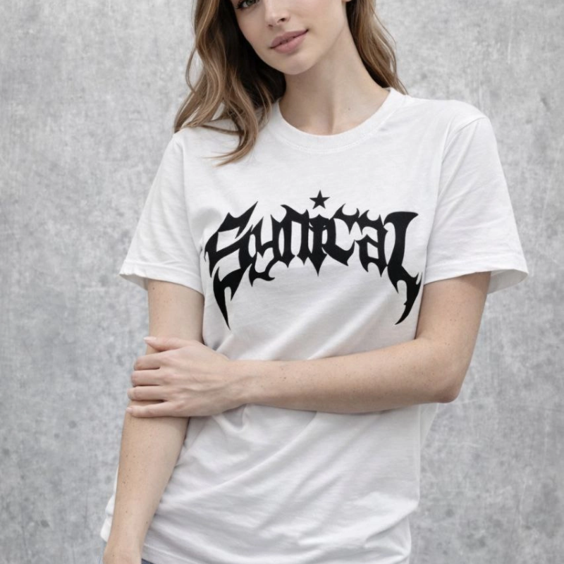 Kadın Kısa Kol Yazlık Tişört Bisiklet Yaka Baskılı Oversize T-Shirt - Beyaz