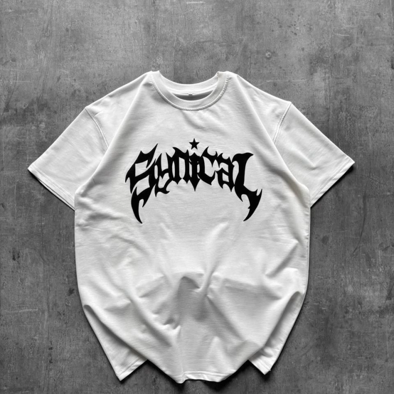 Kadın Kısa Kol Yazlık Tişört Bisiklet Yaka Baskılı Oversize T-Shirt - Beyaz