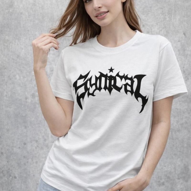 Kadın Kısa Kol Yazlık Tişört Bisiklet Yaka Baskılı Oversize T-Shirt - Beyaz