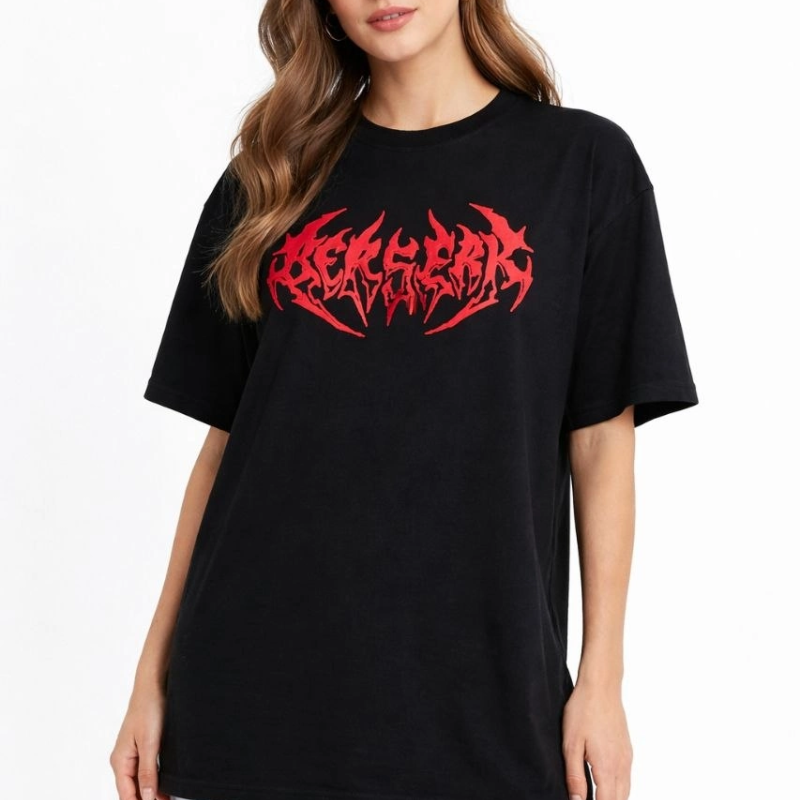 Kadın Kısa Kol Yazlık Tişört Bisiklet Yaka Baskılı Oversize T-Shirt -  Siyah