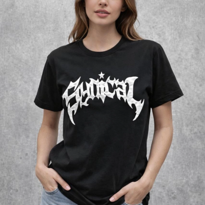 Kadın Kısa Kol Yazlık Tişört Bisiklet Yaka Baskılı Oversize T-Shirt - Siyah