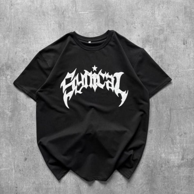 Kadın Kısa Kol Yazlık Tişört Bisiklet Yaka Baskılı Oversize T-Shirt - Siyah