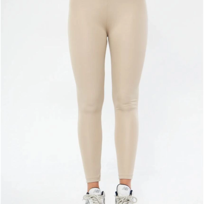 Kadın Kışlık Yüksek Bel Toparlayicı ve Sıkılaştırıcı Likralı Şardonlu Tayt - Bej