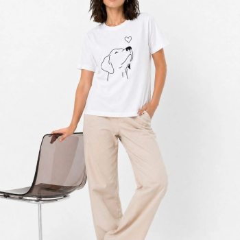 Kadın Köpek Figürlü Minimal Baskılı Tişört Kısa Kol Yazlık T-Shirt - Beyaz Kadın Köpek Figürlü Minimal Baskılı Tişört Kısa Kol Yazlık T-Shirt - Beyaz