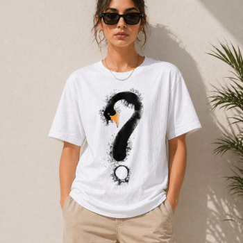 Kadın Kuğu Figürlü Soru İşareti Baskılı Tişört Kısa Kol T-Shirt - Beyaz Kadın Kuğu Figürlü Soru İşareti Baskılı Tişört Kısa Kol T-Shirt - Beyaz