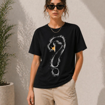 Kadın Kuğu Figürlü Soru İşareti Baskılı Tişört Kısa Kol T-Shirt - Siyah Kadın Kuğu Figürlü Soru İşareti Baskılı Tişört Kısa Kol T-Shirt - Siyah