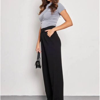 Kadin Likralı Cirt Kapama Siyah Palazzo Pantolon - Siyah