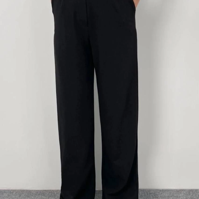 Kadin Likralı Cirt Kapama Siyah Palazzo Pantolon - Siyah