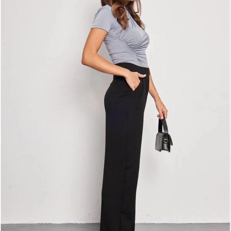 Kadin Likralı Cirt Kapama Siyah Palazzo Pantolon - Siyah