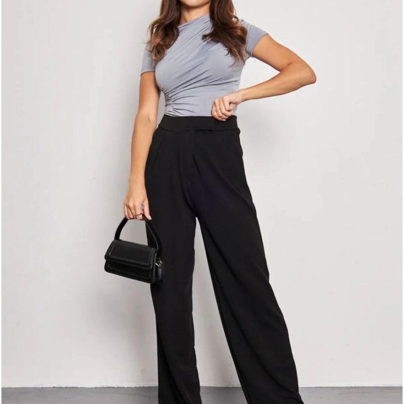 Kadin Likralı Cirt Kapama Siyah Palazzo Pantolon - Siyah