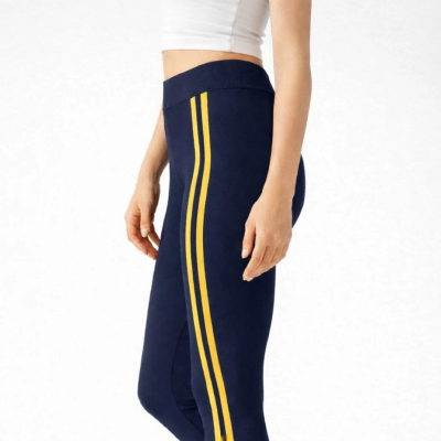 Kadın Likralı Yan Sarı Şeritli Detaylı Tayt - Siyah