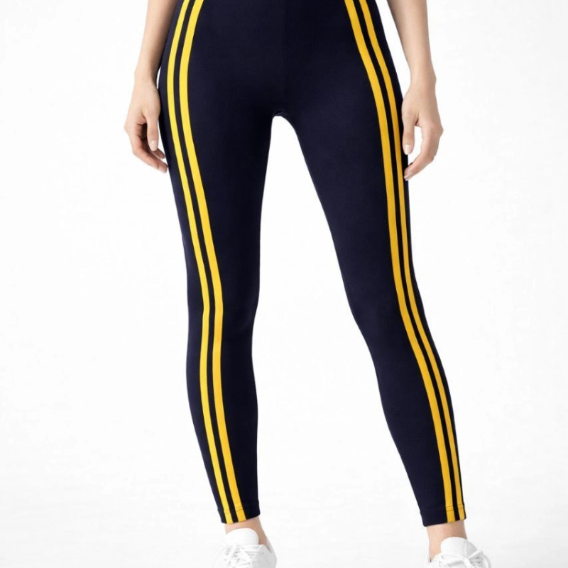 Kadın Likralı Yan Sarı Şeritli Detaylı Tayt - Siyah