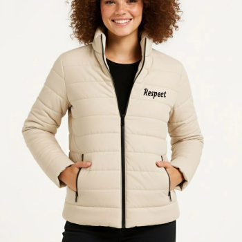 Kadın Mikro Su İtici Kapitone Baskılı Astarlı Fermuarlı Bomber Mont - Bej