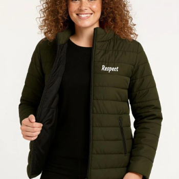 Kadın Mikro Su İtici Kapitone Baskılı Astarlı Fermuarlı Bomber Mont - Haki