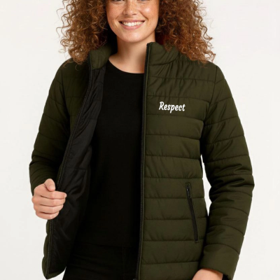 Kadın Mikro Su İtici Kapitone Baskılı Astarlı Fermuarlı Bomber Mont - Haki