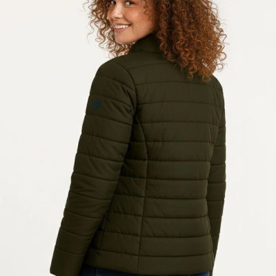 Kadın Mikro Su İtici Kapitone Baskılı Astarlı Fermuarlı Bomber Mont - Haki