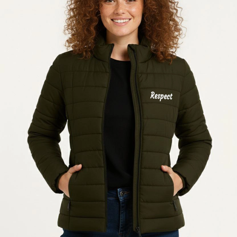 Kadın Mikro Su İtici Kapitone Baskılı Astarlı Fermuarlı Bomber Mont - Haki