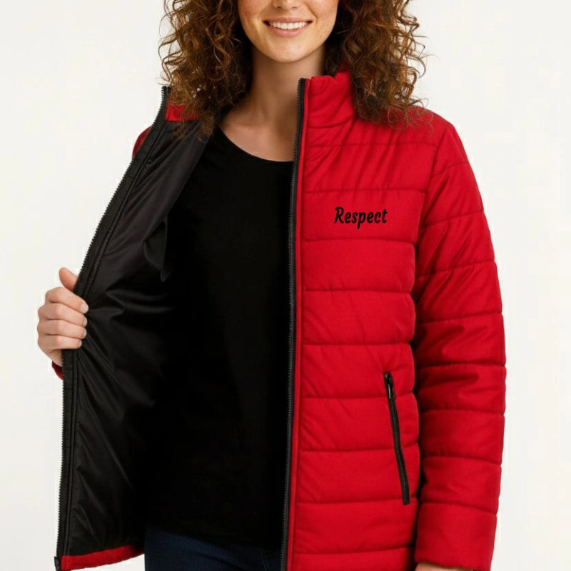 Kadın Mikro Su İtici Kapitone Baskılı Astarlı Fermuarlı Bomber Mont - Kırmızı