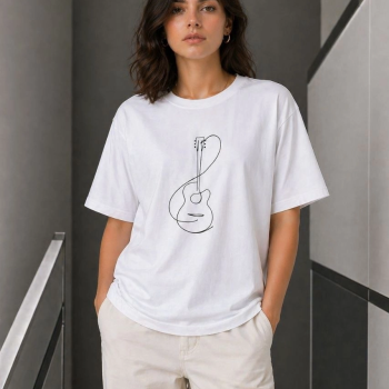 Kadın Minimal Gitar Baskılı Tişört T-Shirt Yazlık Kısa Kol Bisiklet Yaka T-Shirt - Beyaz Kadın Minimal Gitar Baskılı Tişört T-Shirt Yazlık Kısa Kol Bisiklet Yaka T-Shirt - Beyaz