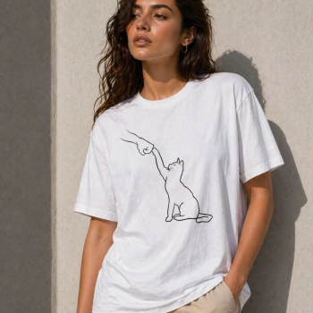 Kadın Minimal Kedi Çizim Baskılı Tişört Kısa Kol Yazlık T-Shirt - Beyaz Kadın Minimal Kedi Çizim Baskılı Tişört Kısa Kol Yazlık T-Shirt - Beyaz
