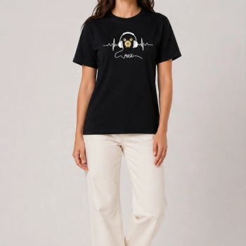 Kadın Müzik Temalı Baskılı Tişört Bisiklet Yaka Kısa Kol T-Shirt - Siyah Kadın Müzik Temalı Baskılı Tişört Bisiklet Yaka Kısa Kol T-Shirt - Siyah