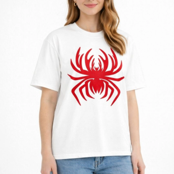 Kadın Örümcek Baskılı Tişört Kısa Kollu Bisiklet Yaka T-Shirt - Beyaz Kadın Örümcek Baskılı Tişört Kısa Kollu Bisiklet Yaka T-Shirt - Beyaz