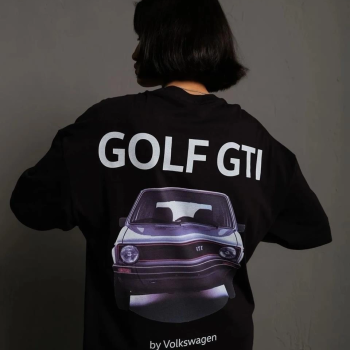 Kadın Oversize Tişört Golf GTI Retro Araba Baskılı T-shirt - Siyah