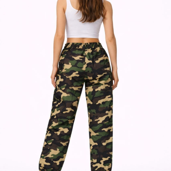 Kadın Paraşüt Kumaş Bel ve Paça Ayarlanabilir Lastikli Pantolon - Kamuflaj