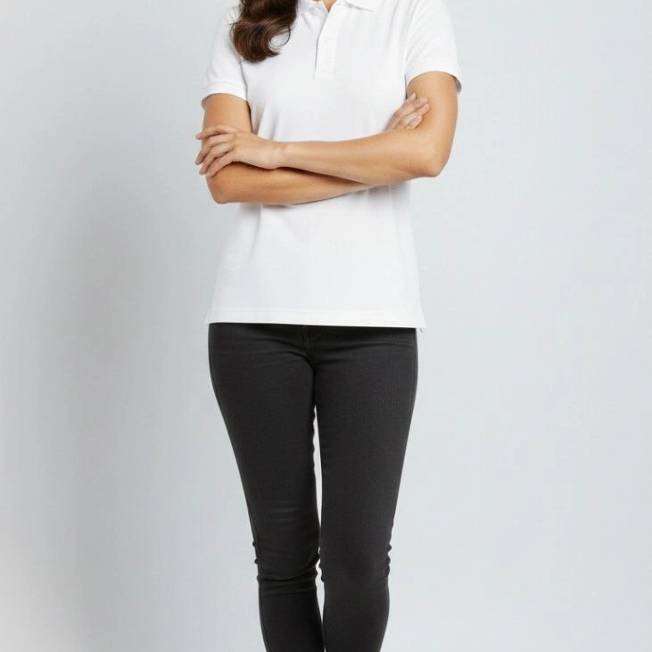 Kadın Polo Yaka Tişört Pike Kumaş Kısa Kol Regular Fit Yazlık T-Shirt - Beyaz