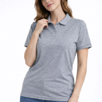 Kadın Polo Yaka Tişört Pike Kumaş Kısa Kol Regular Fit Yazlık T-Shirt - Gri