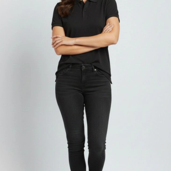Kadın Polo Yaka Tişört Pike Kumaş Kısa Kol Regular Fit Yazlık T-Shirt - Siyah Kadın Polo Yaka Tişört Pike Kumaş Kısa Kol Regular Fit Yazlık T-Shirt - Siyah