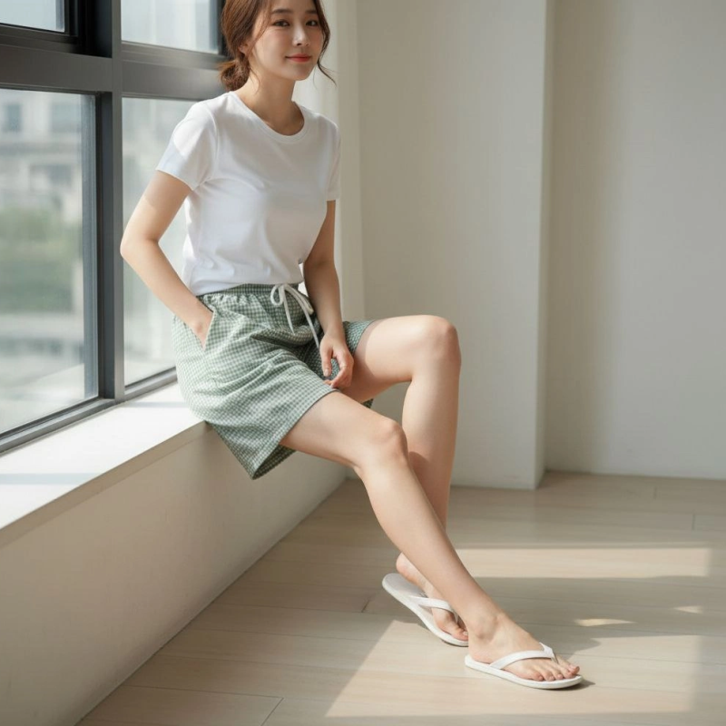 Kadın Pötikareli Şort Beli Lastikli Bağcıklı Cepli Kesim Şort - Mint Yeşili