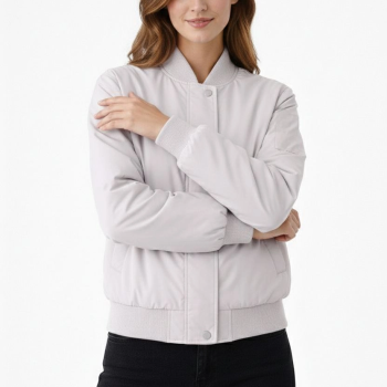 Kadın Premium Bomber Ceket Çıtçıt Kapamalı, Astarlı, Regular Fit Mont - Beyaz