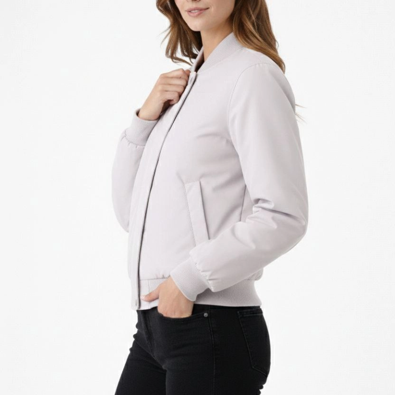 Kadın Premium Bomber Ceket Çıtçıt Kapamalı, Astarlı, Regular Fit Mont - Beyaz