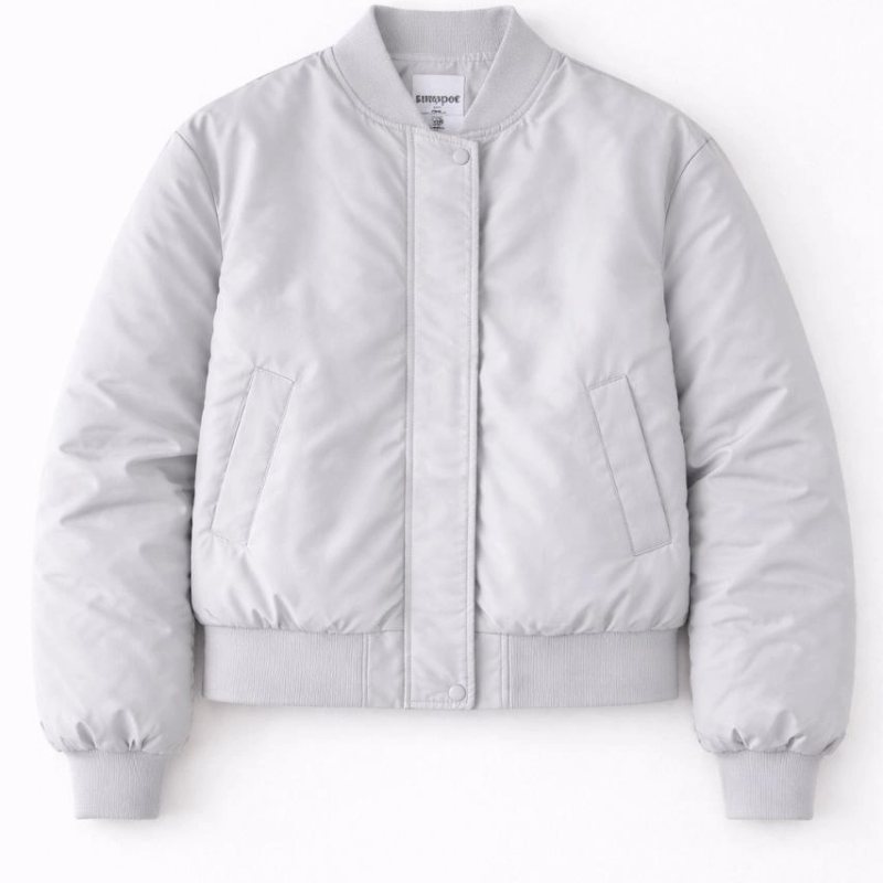 Kadın Premium Bomber Ceket Çıtçıt Kapamalı, Astarlı, Regular Fit Mont - Beyaz