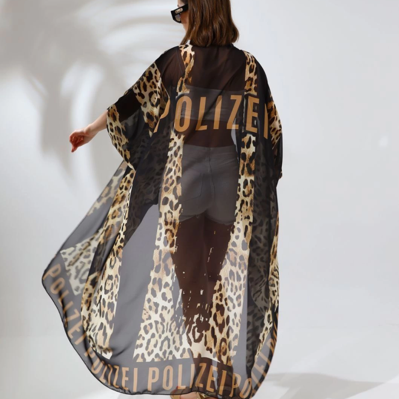 Kadın Rahat Kesim Şifon Kimono - Leopar