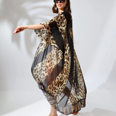 Kadın Rahat Kesim Şifon Kimono - Leopar