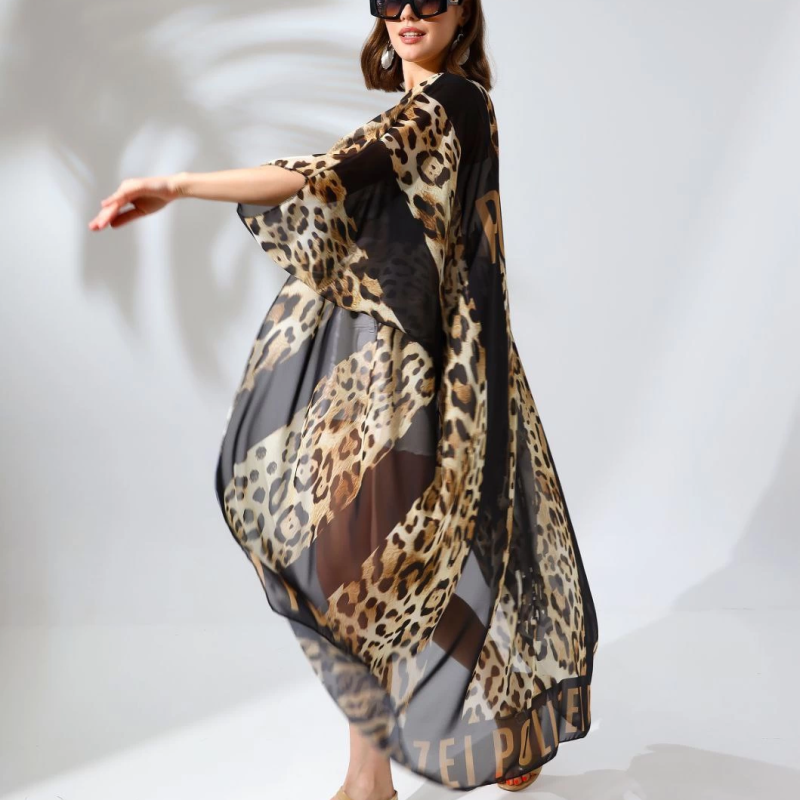 Kadın Rahat Kesim Şifon Kimono - Leopar