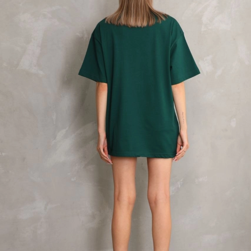 Kadın Regular Fit Tişört Bisiklet Yaka Yazlık Kısa Kol Basıc T-Shirt - Yeşil