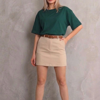 Kadın Regular Fit Tişört Bisiklet Yaka Yazlık Kısa Kol Basıc T-Shirt - Yeşil