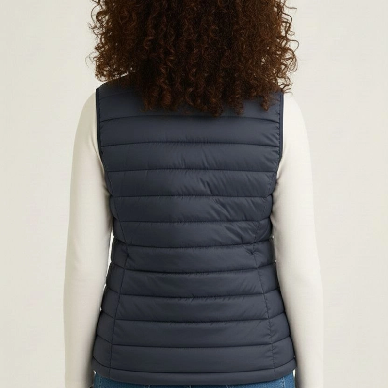 Kadın Şişme Fermuarlı Su İtici Kapitone Astarlı, Cepli Yelek - Lacivert