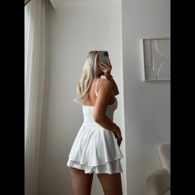 Kadın Straplez Mini Etek Görünümlü Şortlu Elbise Büzgülü Şık Yazlık - Beyaz