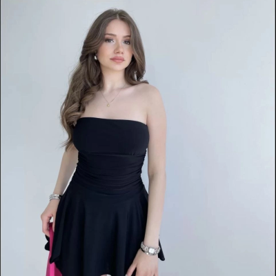 Kadın Straplez Mini Etek Görünümlü Şortlu Elbise Büzgülü Şık Yazlık - Siyah